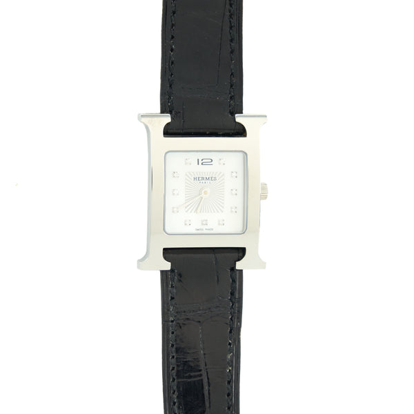 Hermes Heure H watch, Mini model, 21 mm Alligator Strap Black SHW