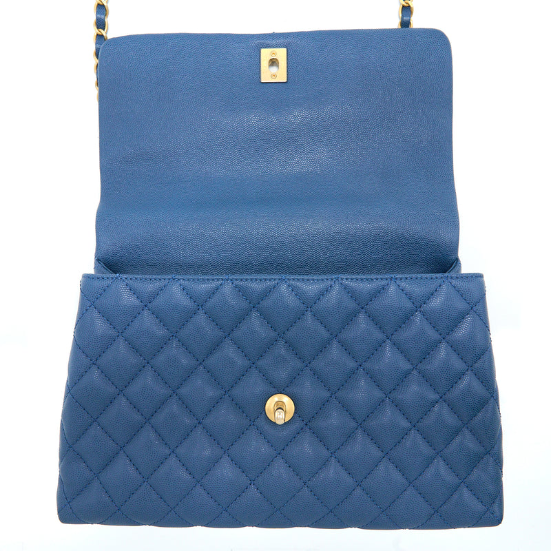 Chanel Medium Coco Handle Flap Bag Caviar Blue GHW