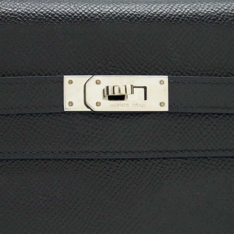 Hermes Kelly Long Wallet Epsom Black SHW Stamp Square O