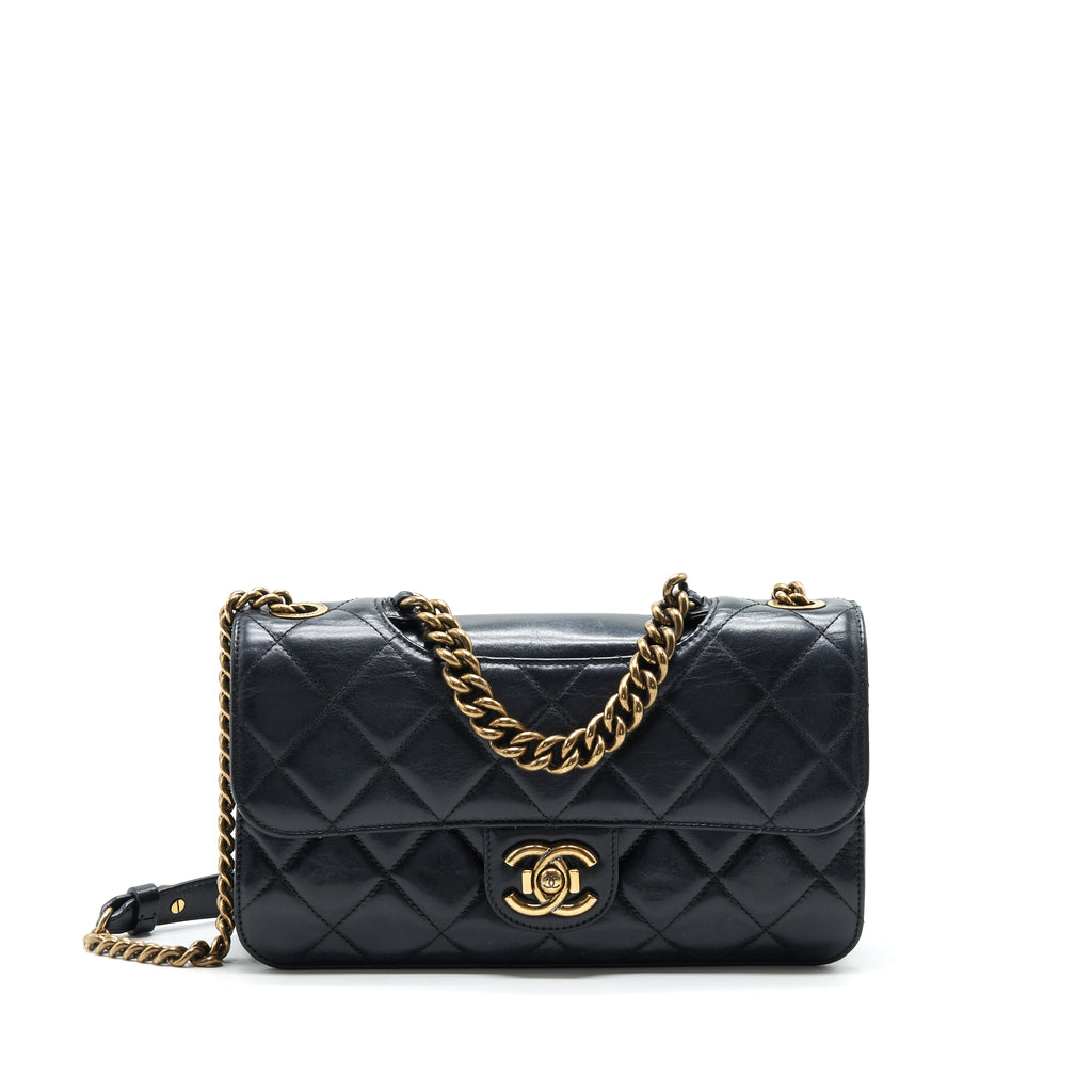 20 Chanel Perfect Edge Large Black Distressed Calf Aged GHW