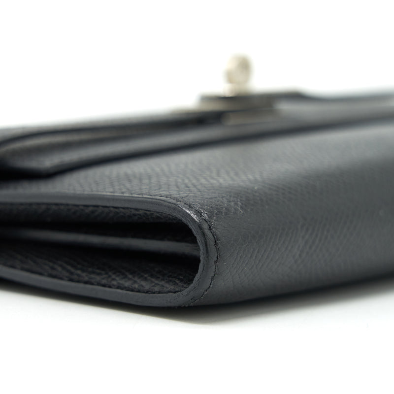Hermes Kelly Long Wallet Epsom Black SHW Stamp Square O