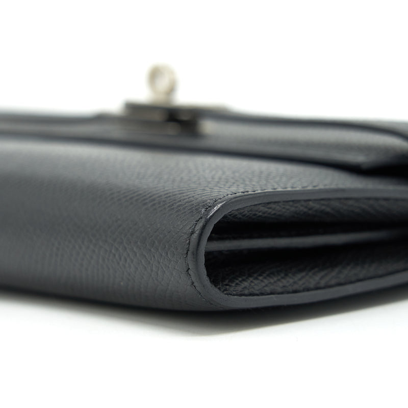 Hermes Kelly Long Wallet Epsom Black SHW Stamp Square O
