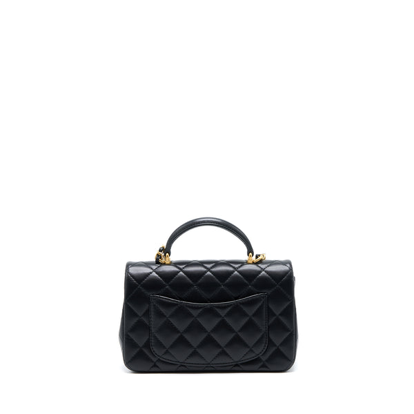 Chanel 21K Top Handle Mini Rectangular Flap Bag Lambskin Black Brushed GHW(Microchip)
