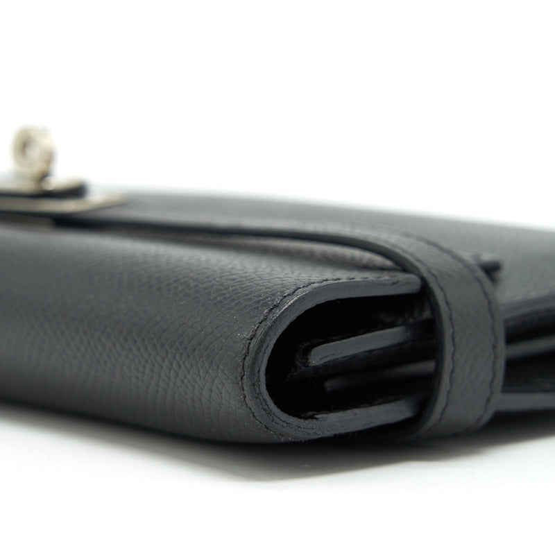 Hermes Kelly Long Wallet Epsom Black SHW Stamp Square O