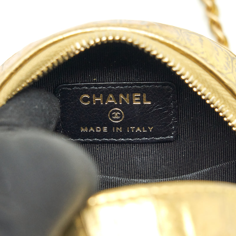 Chanel mini Round Vanity with chain Croc Embossed leather Gold GHW