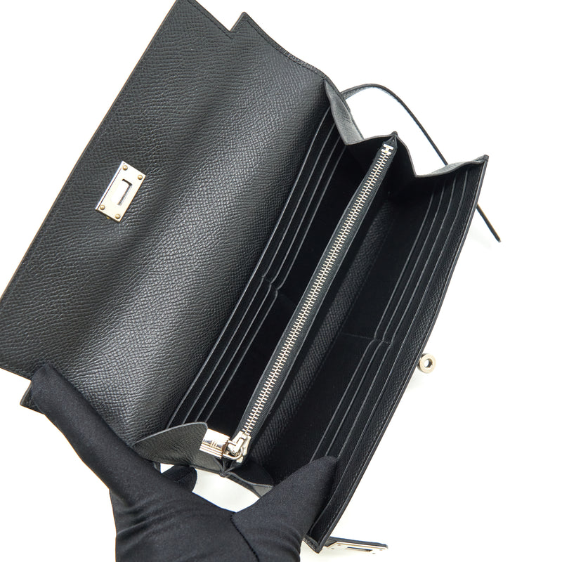 Hermes Kelly Long Wallet Epsom Black SHW Stamp Square O