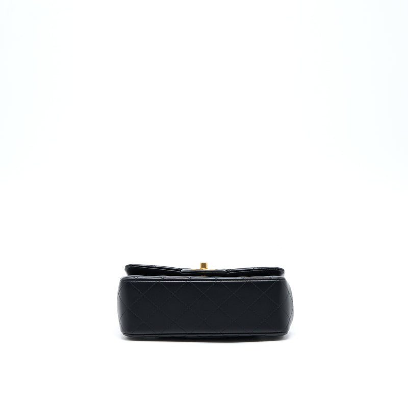Chanel 21K Top Handle Mini Rectangular Flap Bag Lambskin Black Brushed GHW(Microchip)