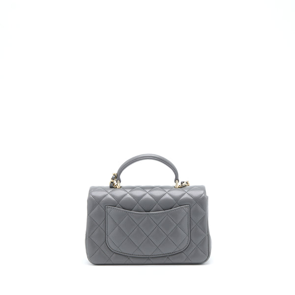 Chanel 22A Top Handle Mini Rectangular Flap Bag Lambskin Grey LGHW(Microchip)