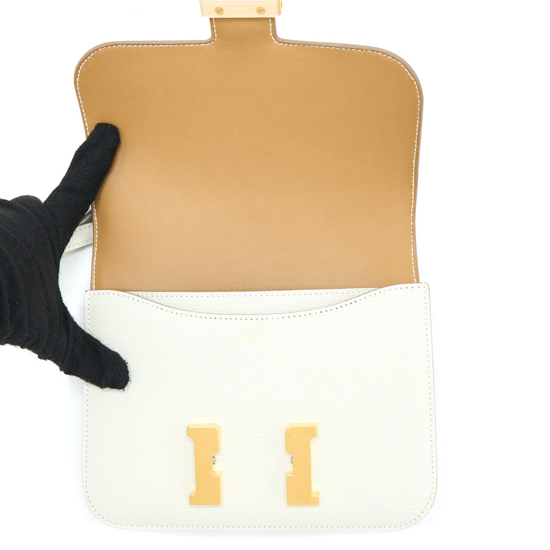 Hermes Mini Constance Chèvre Mysore Mushroom/Biscuit GHW Stamp U (New Version)