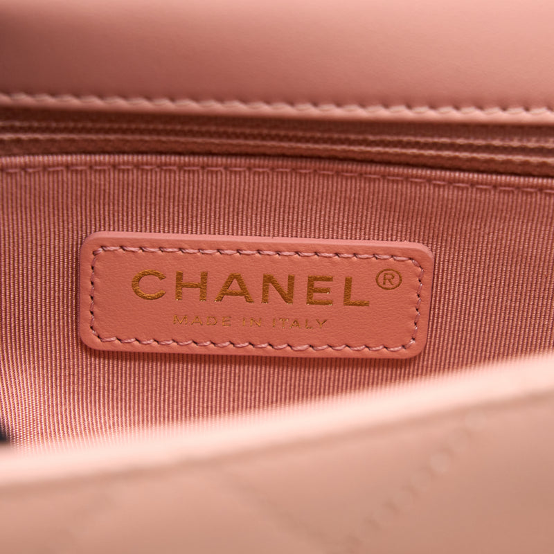 Chanel Front Logo Flap Bag Calfskin Pink Brushed GHW