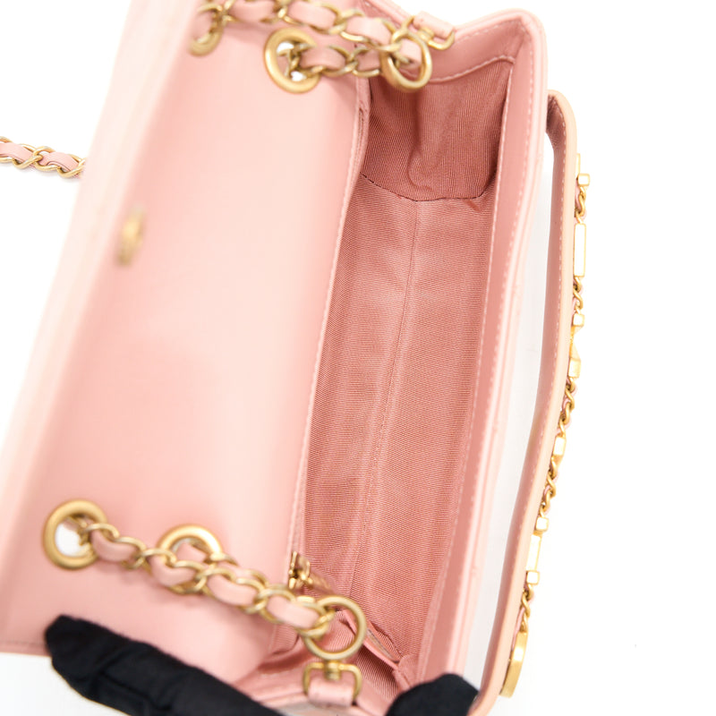 Chanel Front Logo Flap Bag Calfskin Pink Brushed GHW