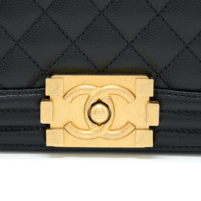 Chanel Small Boy Bag Caviar Black Brushed GHW (Microchip)
