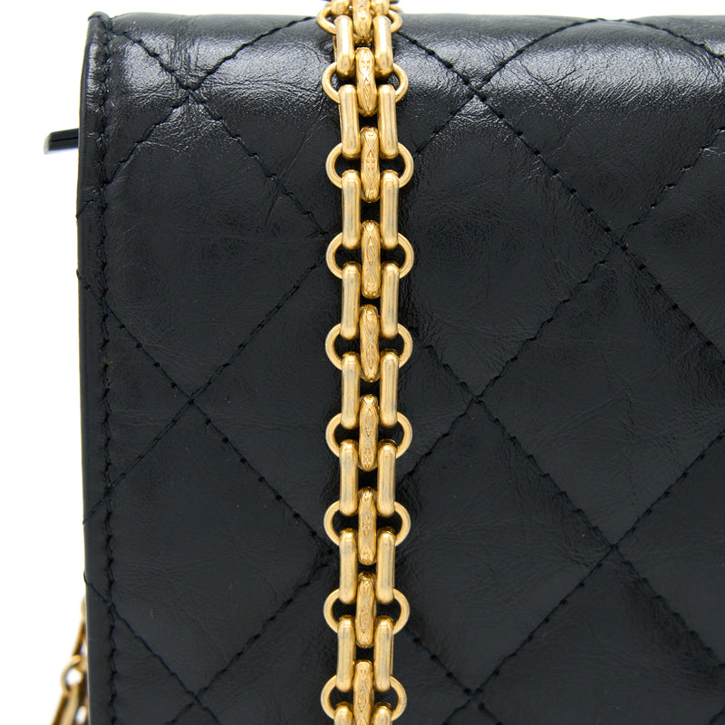 Chanel 2.55 Reissue Wallet on Chain Aged Calfskin Black Brushed GHW (Microchip)