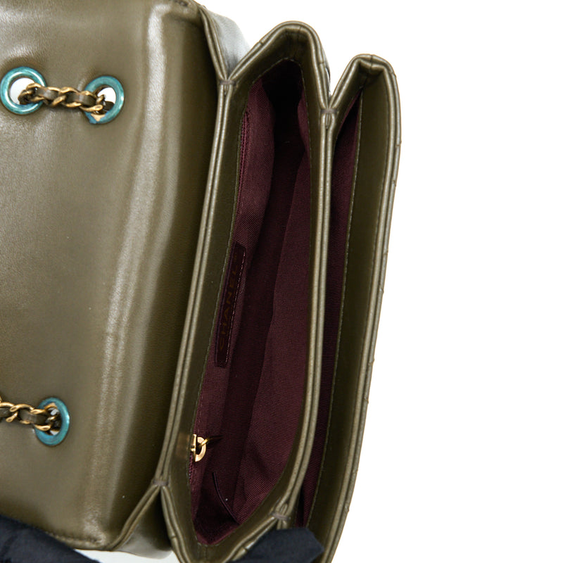Chanel Messenger Flap Bag Lambskin Olive Green Ruthenium GHW