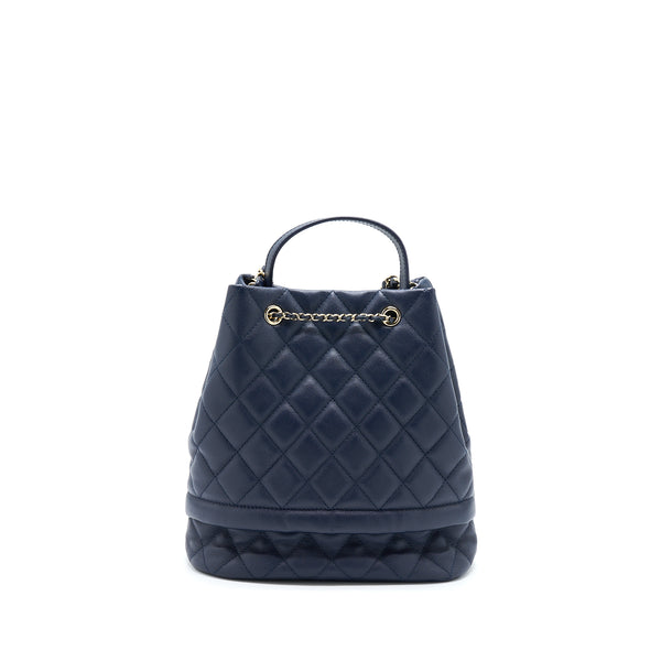 Chanel Top Handle Bucket Bag Caviar Navy Blue LGHW