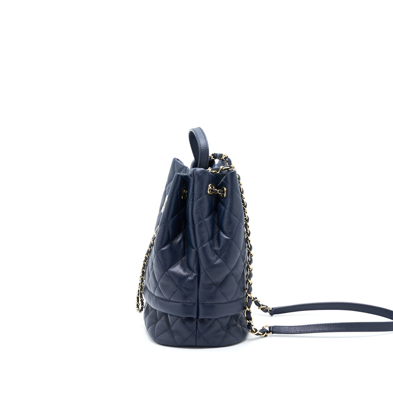 Chanel Top Handle Bucket Bag Caviar Navy Blue LGHW