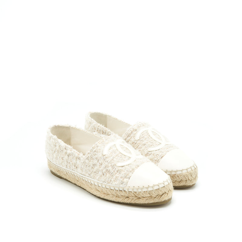 Chanel Size 35 Tweed Espadrilles White