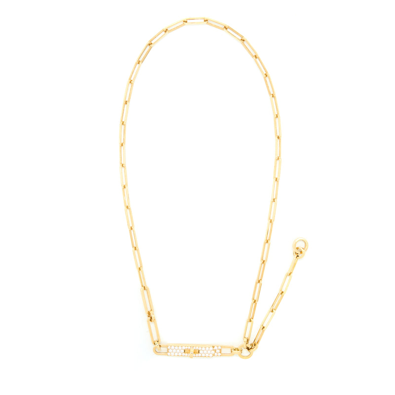 Hermes Kelly Chaine Lariat Necklace Small Model Yellow Gold Diamonds