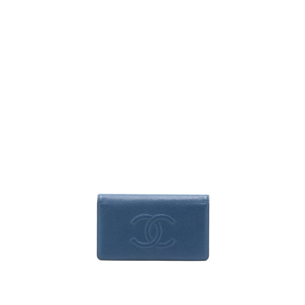 Chanel CC Logo Fold Wallet Caviar Navy SHW