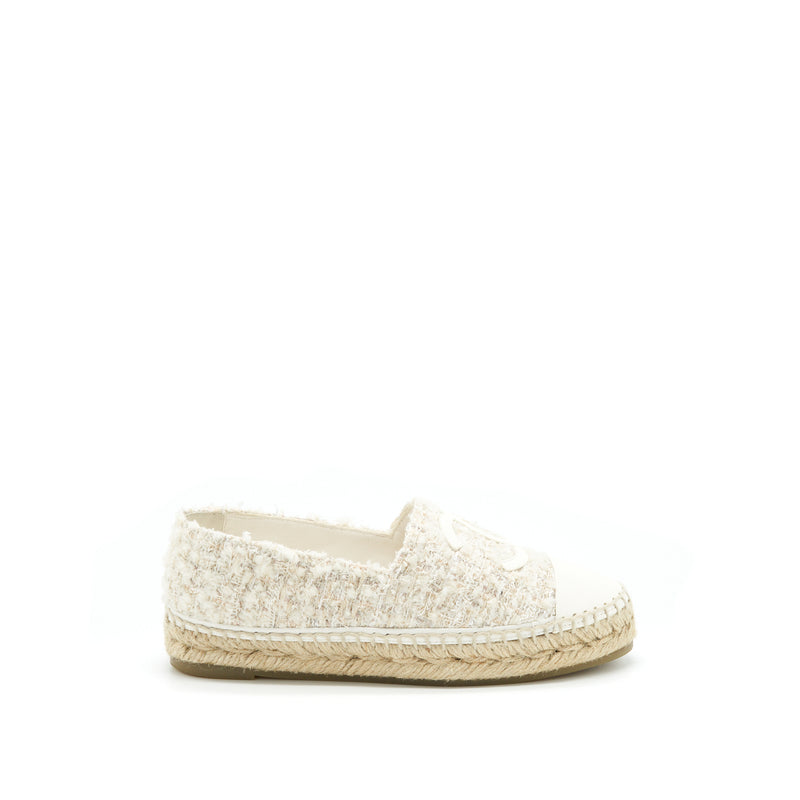 Chanel Size 35 Tweed Espadrilles White