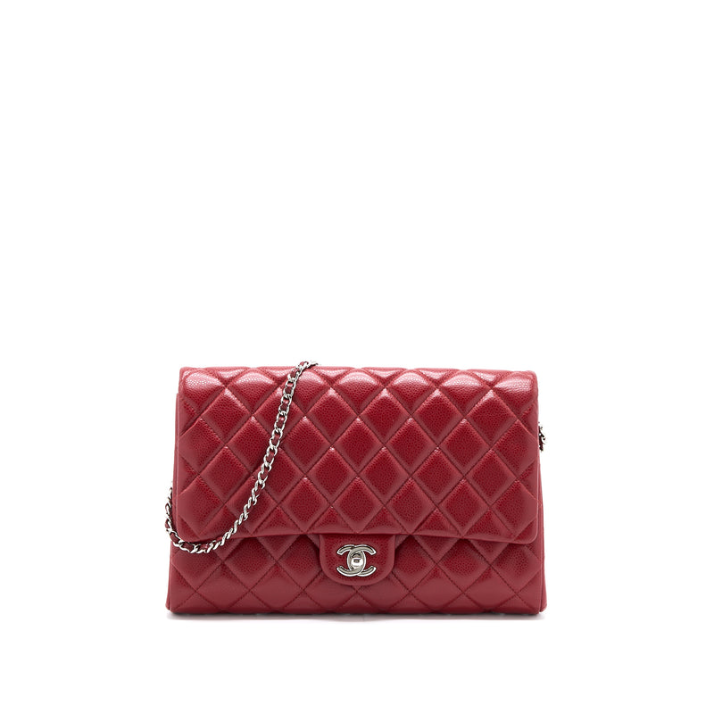 Chanel Classic Timeless Flap Clutch with Chain Caviar Red SHW