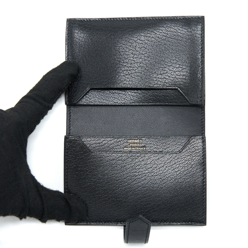 Hermes Bearn Card Holder Chevre Chamkila Black RGHW Stamp U