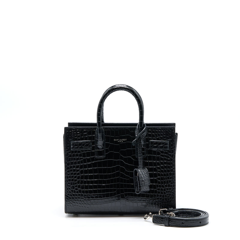 Saint Laurent/YSL Sac De Jour Nano Croc Embossed Black SHW