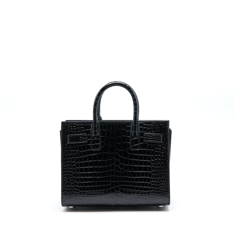 Saint Laurent/YSL Sac De Jour Nano Croc Embossed Black SHW