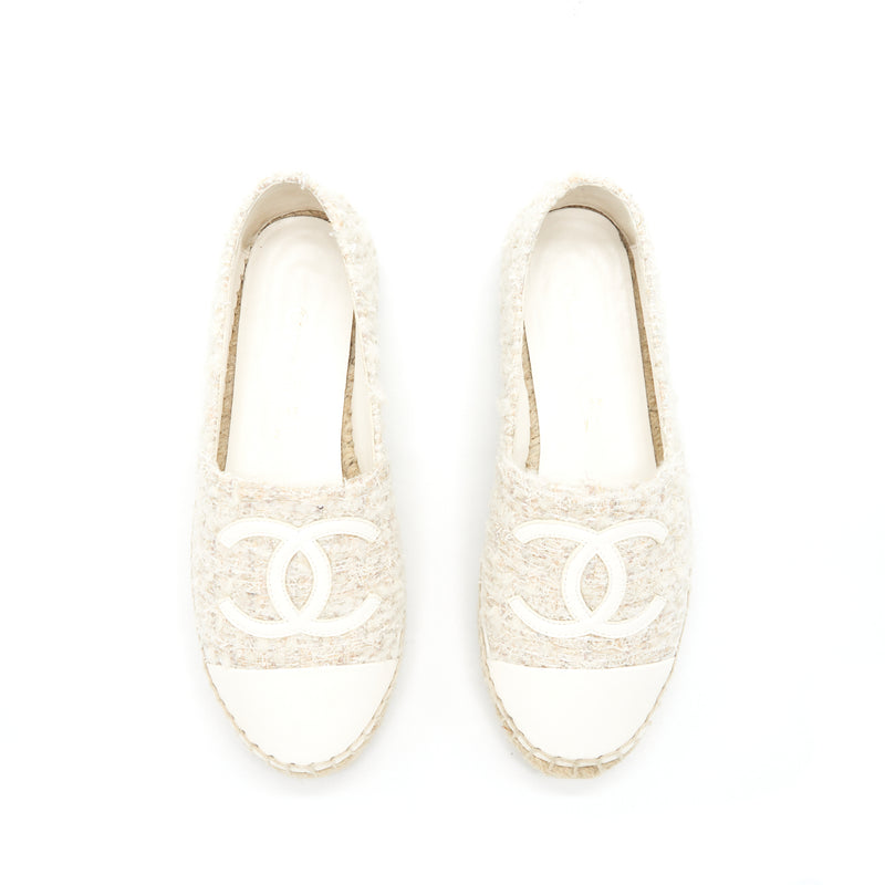 Chanel Size 35 Tweed Espadrilles White
