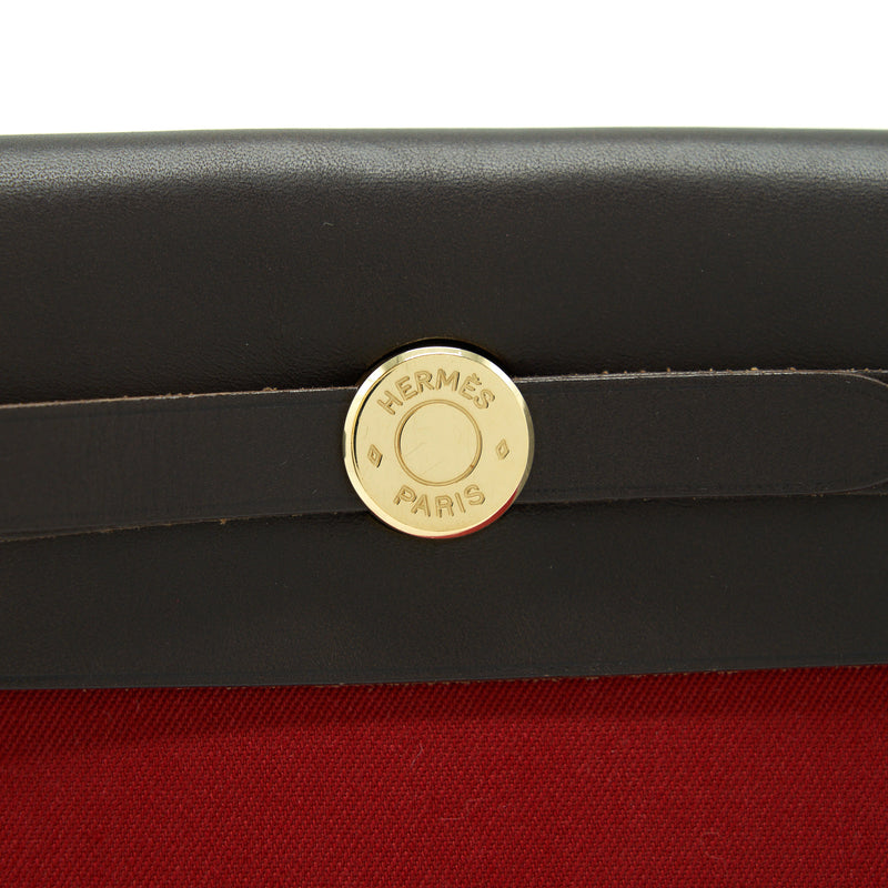 Hermes Herbag Clutch Bag Canvas Orange/Red Stamp Square H