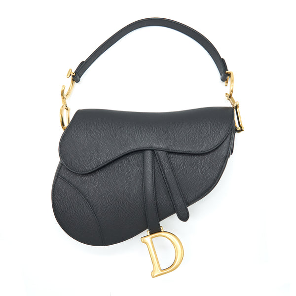Dior Medium Saddle Bag Grained Calfskin Black GHW