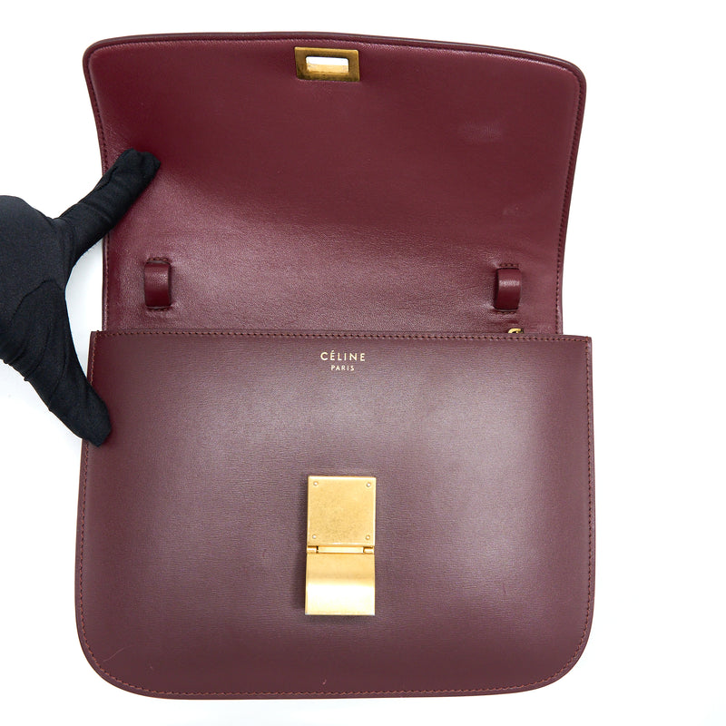 Celine Classic Medium Box Calfskin Burgundy GHW
