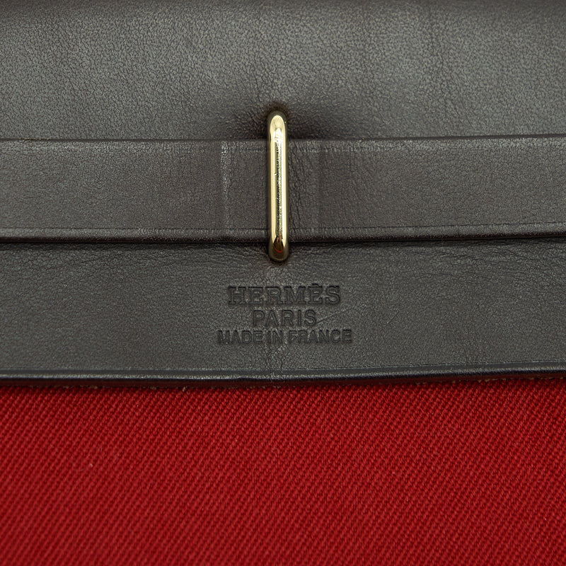 Hermes Herbag Clutch Bag Canvas Orange/Red Stamp Square H