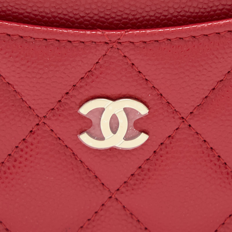 Chanel Classic Card Holder Caviar Red with SHW