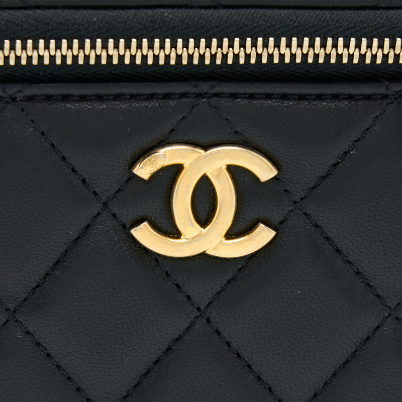 Chanel Leather Chain Top Handle Long Vanity Lambskin Black GHW