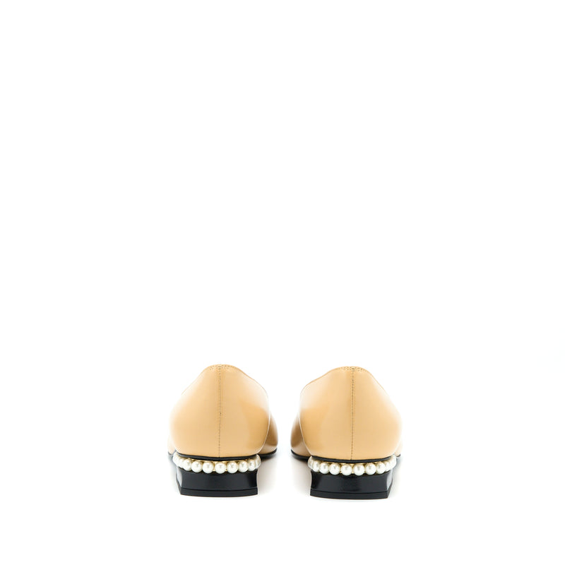 Chanel Size 38 CC Logo With Pearl Flats Beige / Black