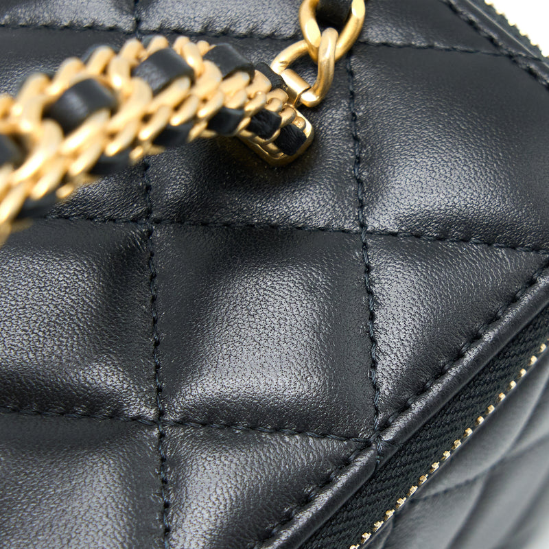 Chanel Leather Chain Top Handle Long Vanity Lambskin Black GHW
