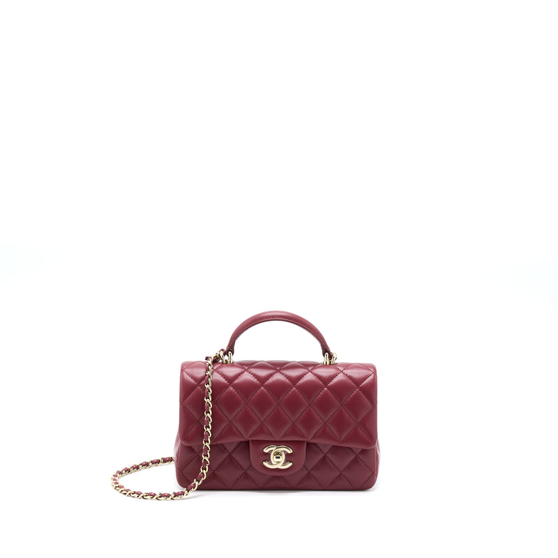 Chanel 22A Top Handle Mini Rectangular Flap Bag Lambskin Burgundy LGHW