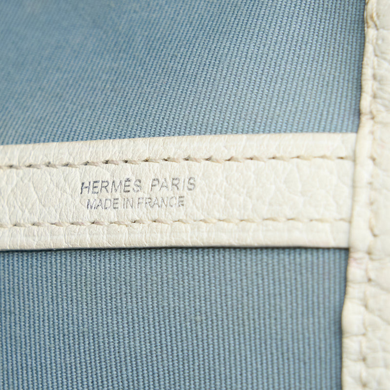 Hermes Garden Party 36 Leather/Canvas Light Blue/Blanc SHW