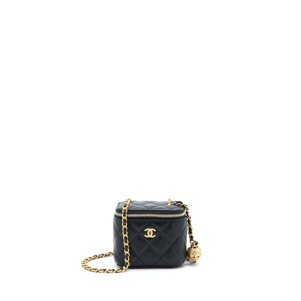 Chanel 22B Pearl Crush Mini Vanity With Chain Lambskin Black GHW