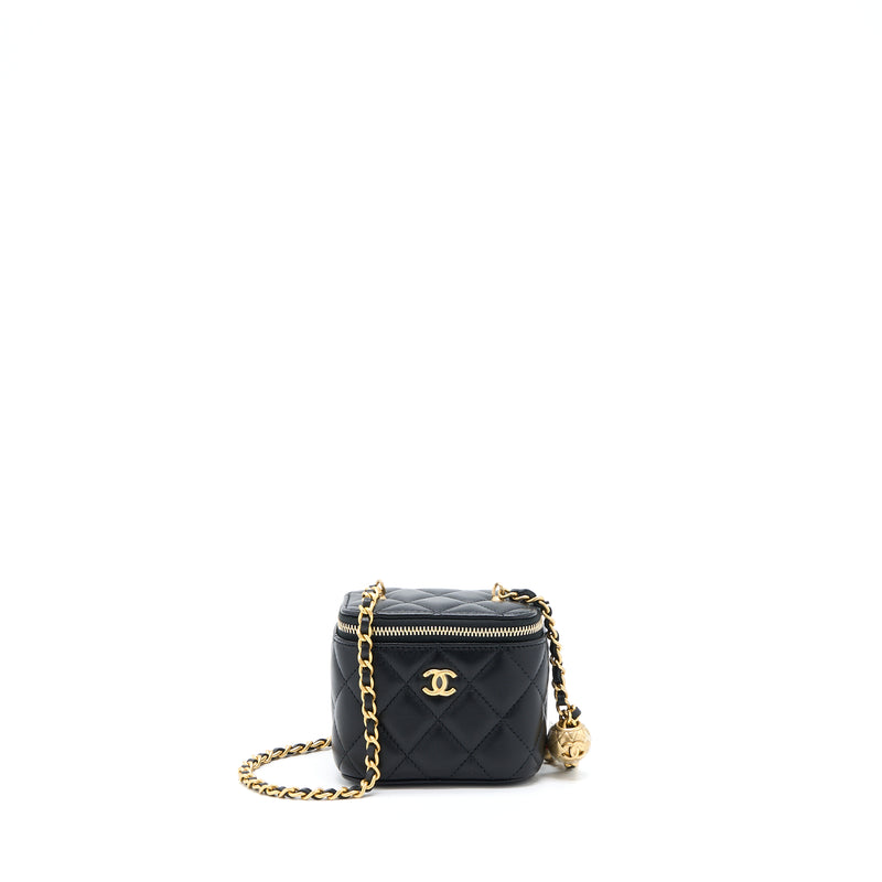 Chanel 22B Pearl Crush Mini Vanity With Chain Lambskin Black GHW