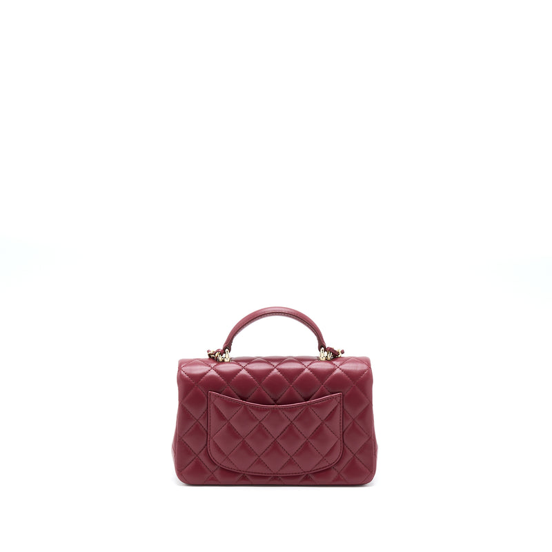 Chanel 22A Top Handle Mini Rectangular Flap Bag Lambskin Burgundy LGHW