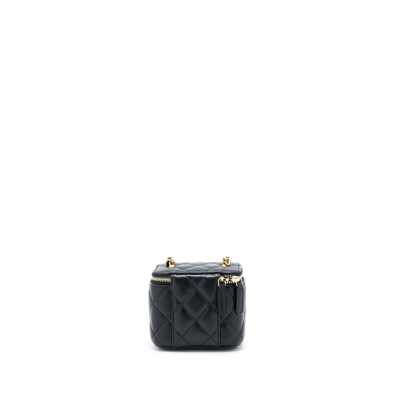 Chanel 22B Pearl Crush Mini Vanity With Chain Lambskin Black GHW