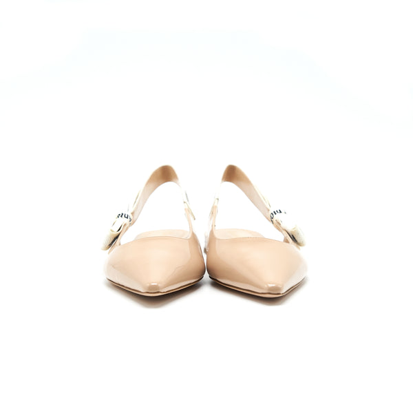 CHRISTIAN DIOR Slingback SIZE39 Ballet Flats Patent Leather Beige