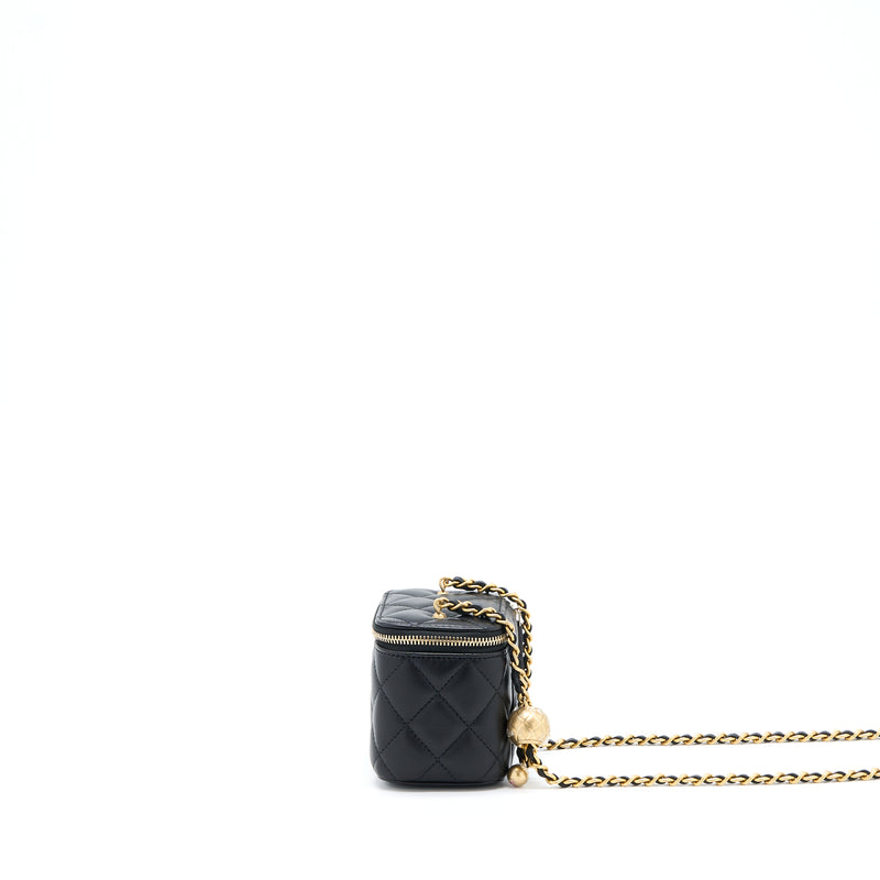 Chanel 22B Pearl Crush Mini Vanity With Chain Lambskin Black GHW