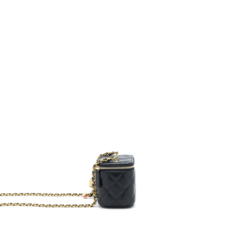 Chanel 22B Pearl Crush Mini Vanity With Chain Lambskin Black GHW