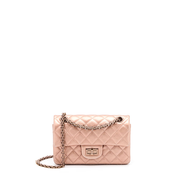 Chanel Mini 2.55 Reissue Flap Bag Calfskin Metallic Pink Brushed Gold (Microchip)