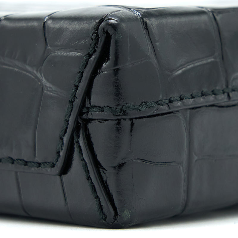 Balenciaga Mini Shopping Phone Pouch Coro-Emboss Calfskin Black SHW