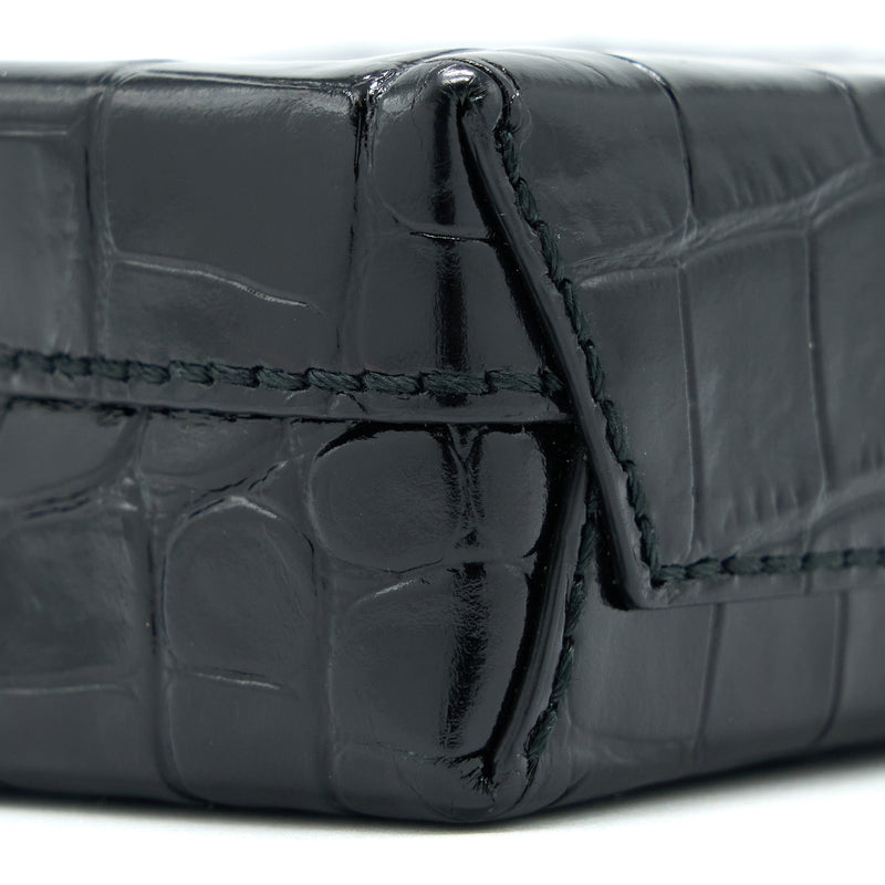 Balenciaga Mini Shopping Phone Pouch Coro-Emboss Calfskin Black SHW