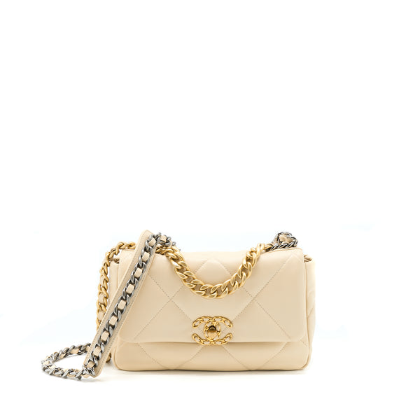 Chanel Small 19 Bag Goatskin Beige With Multicolour Hardware